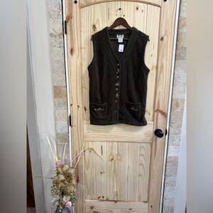vintage Cap Nord Week-End fleece vest w/ autumnal embroidery olive green fleece
